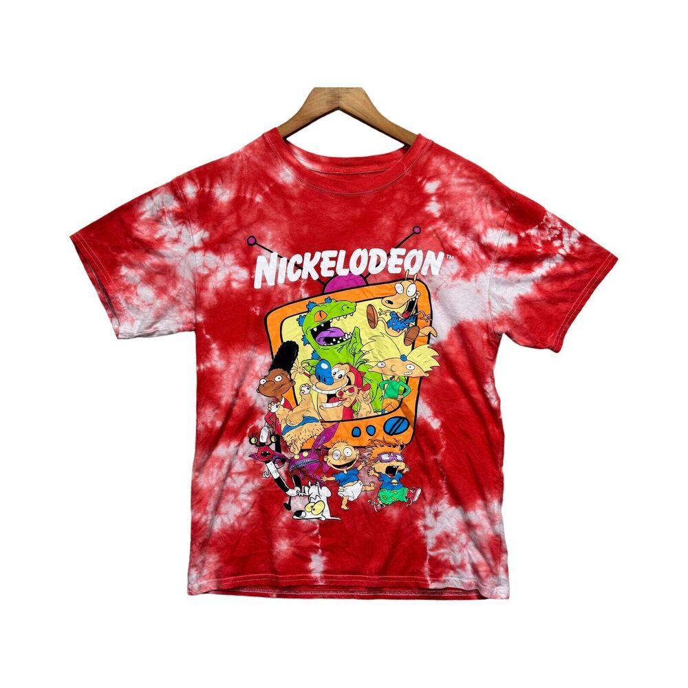 Nickelodeon Cartoon Characters Shirt Red Tie Dye Stimpy Reptar Rugrats Rewind S